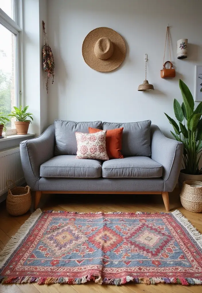 29 Rug Ideas to Match a Grey Couch Effortlessly - 3. Bohemian Fringe Rugs