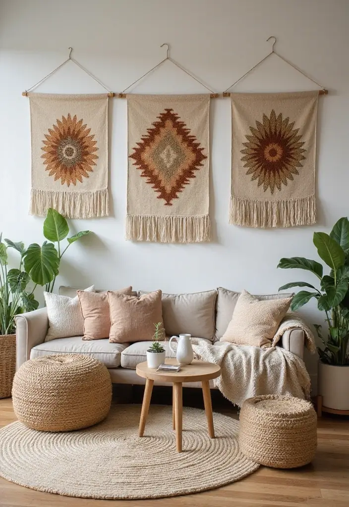 29 Wall Hanging Rug Ideas for Artistic Living Rooms 12 29 Wall Hanging Rug Ideas for Artistic Living Rooms - 12. Nature-Inspired Designs