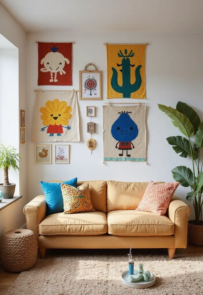 29 Wall Hanging Rug Ideas for Artistic Living Rooms 14 29 Wall Hanging Rug Ideas for Artistic Living Rooms - 14. Whimsical Elements
