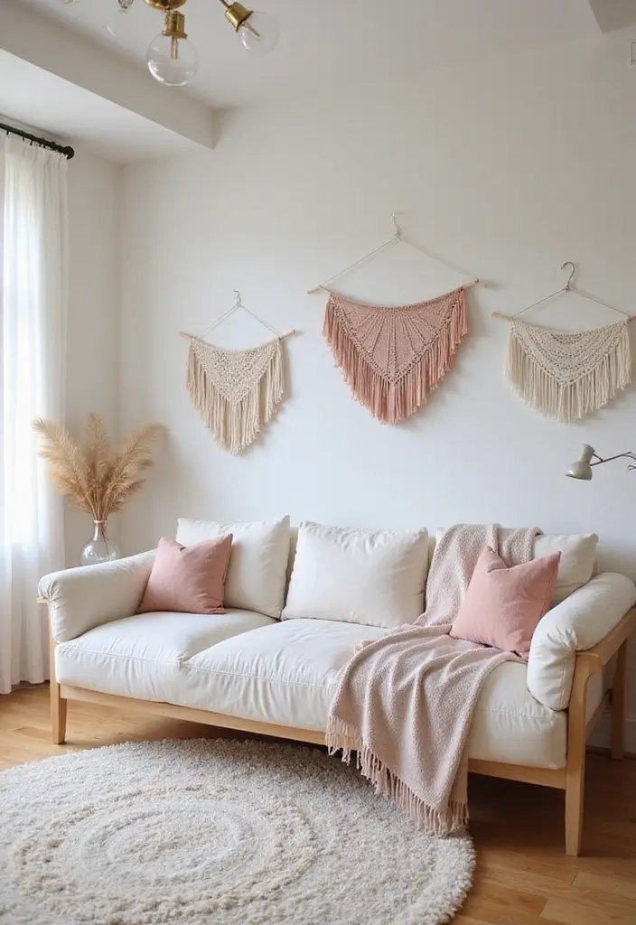 29 Wall Hanging Rug Ideas for Artistic Living Rooms 18 29 Wall Hanging Rug Ideas for Artistic Living Rooms - 18. Dreamy Pastels