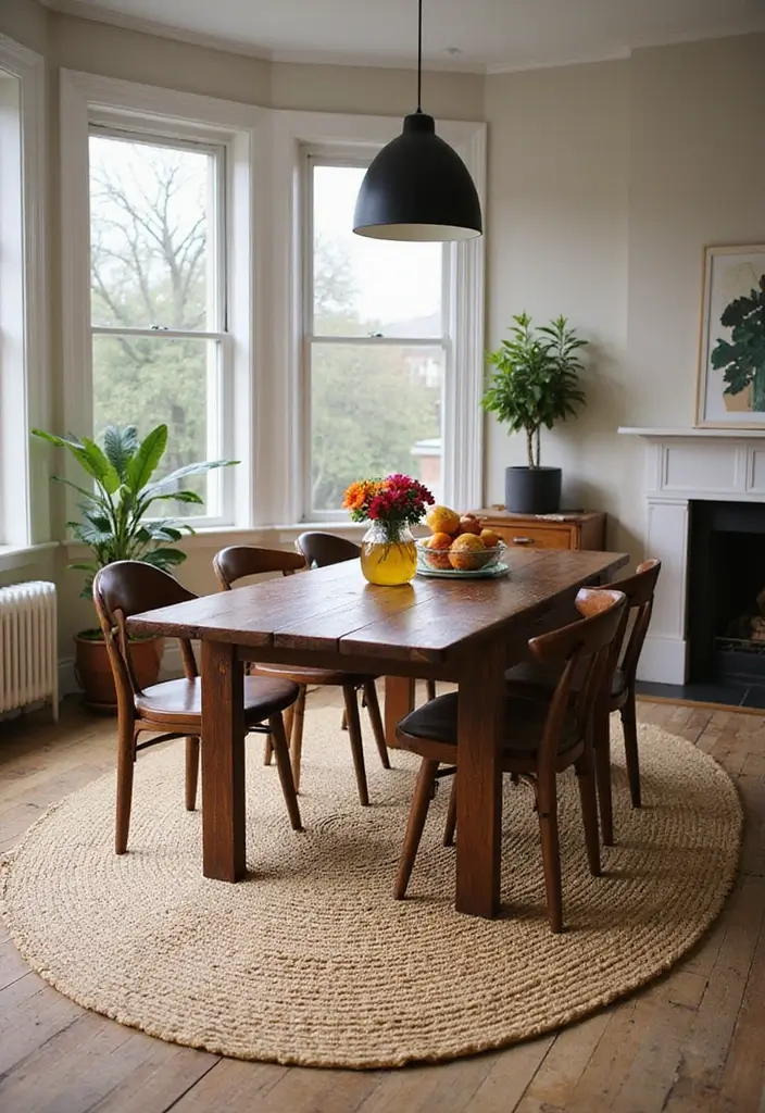 30 Dining Room Rug Ideas for Dark Wood Tables - 1. Handwoven Jute Rugs