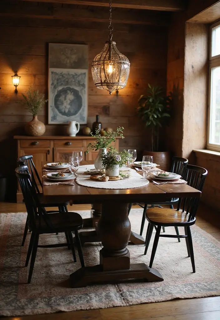 30 Dining Room Rug Ideas for Dark Wood Tables - 15. Rustic Flannel Rugs
