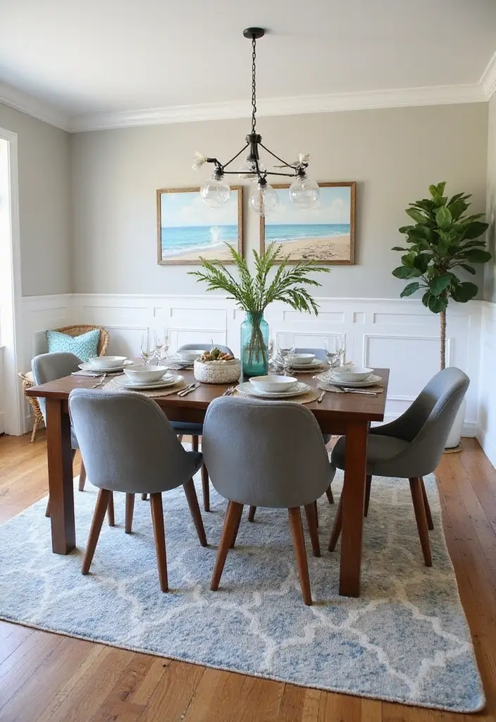 30 Dining Room Rug Ideas for Dark Wood Tables - 26. Coastal-Inspired Rugs