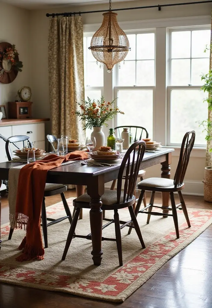 30 Dining Room Rug Ideas for Dark Wood Tables - 29. Seasonal Rugs