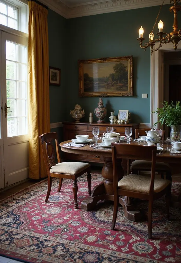 30 Dining Room Rug Ideas for Dark Wood Tables - 6. Vintage Persian Rugs