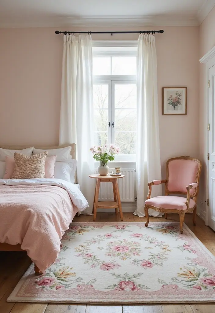 30+ Dreamy Bedroom Rug Ideas for a Cozy Retreat 10 30+ Dreamy Bedroom Rug Ideas for a Cozy Retreat - 10. Floral Prints: Romantic Touch