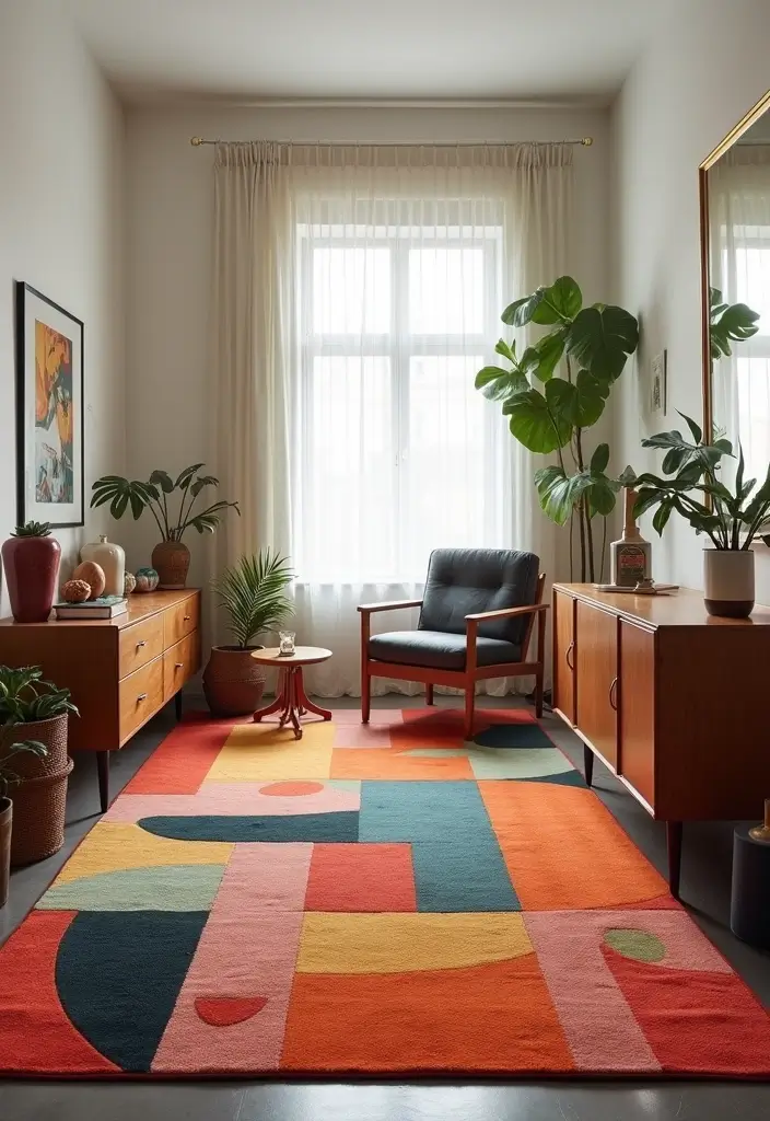 30+ Dreamy Bedroom Rug Ideas for a Cozy Retreat 11 30+ Dreamy Bedroom Rug Ideas for a Cozy Retreat - 11. Mid-Century Modern: Retro Vibes
