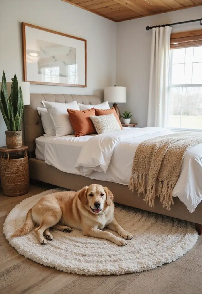 30+ Dreamy Bedroom Rug Ideas for a Cozy Retreat 23 30+ Dreamy Bedroom Rug Ideas for a Cozy Retreat - 23. Pet-Friendly Options: Practical and Stylish