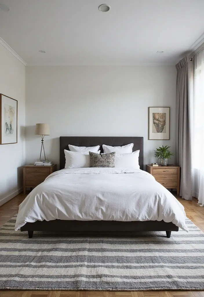 30+ Dreamy Bedroom Rug Ideas for a Cozy Retreat 25 30+ Dreamy Bedroom Rug Ideas for a Cozy Retreat - 25. Simple Stripes: Clean and Modern