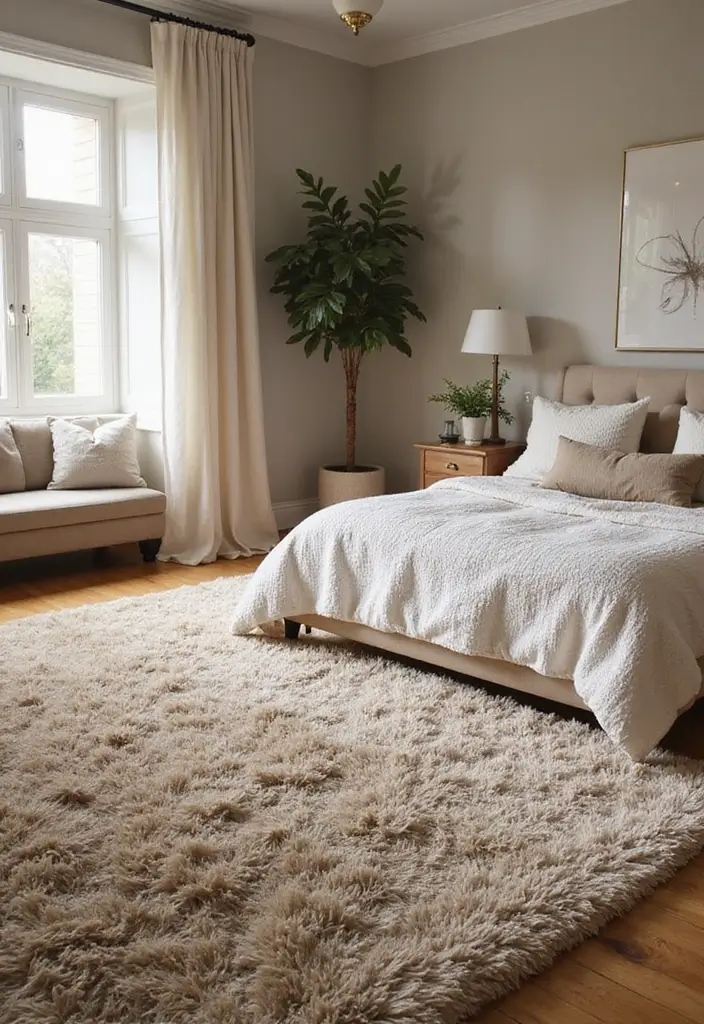 30+ Dreamy Bedroom Rug Ideas for a Cozy Retreat 7 30+ Dreamy Bedroom Rug Ideas for a Cozy Retreat - 7. Textured Fabrics: Softness and Comfort
