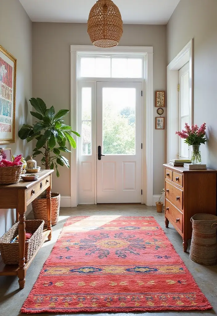 30+ Entryway Rug Ideas Guests Will Notice First - 29. Bright and Cheerful Colors