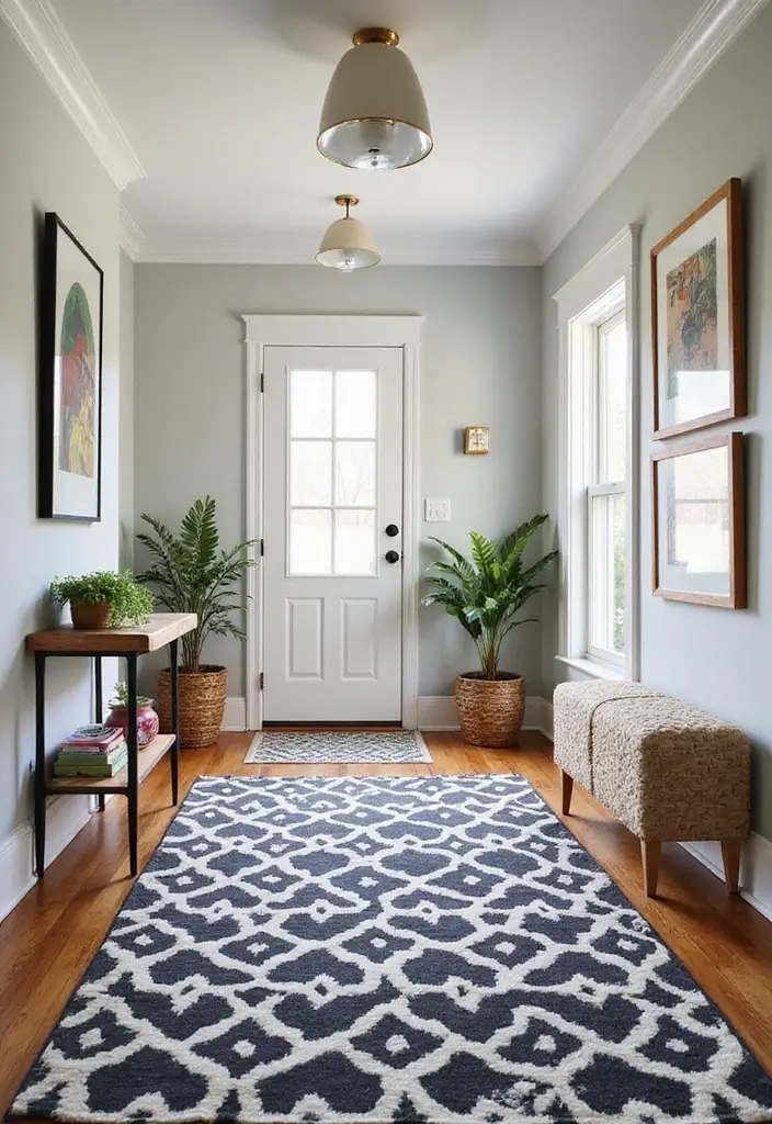 30+ Entryway Rug Ideas Guests Will Notice First - 5. Striking Black and White Contrast