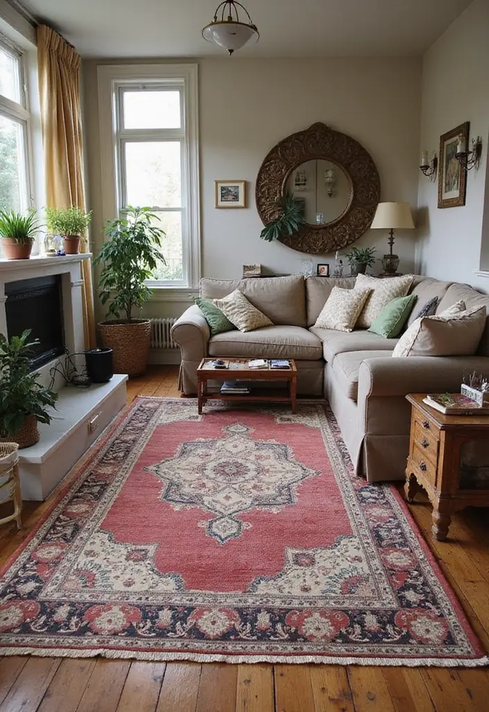 30+ Gorgeous Layered Rug Ideas for Cozy Spaces 12 30+ Gorgeous Layered Rug Ideas for Cozy Spaces - 12. Layering for a Vintage Vibe