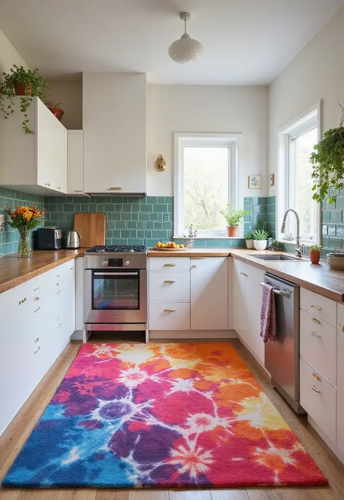 30 Kitchen Rug Ideas You’ll Wish You Tried Sooner - 30. Artistic Tie-Dye Rugs
