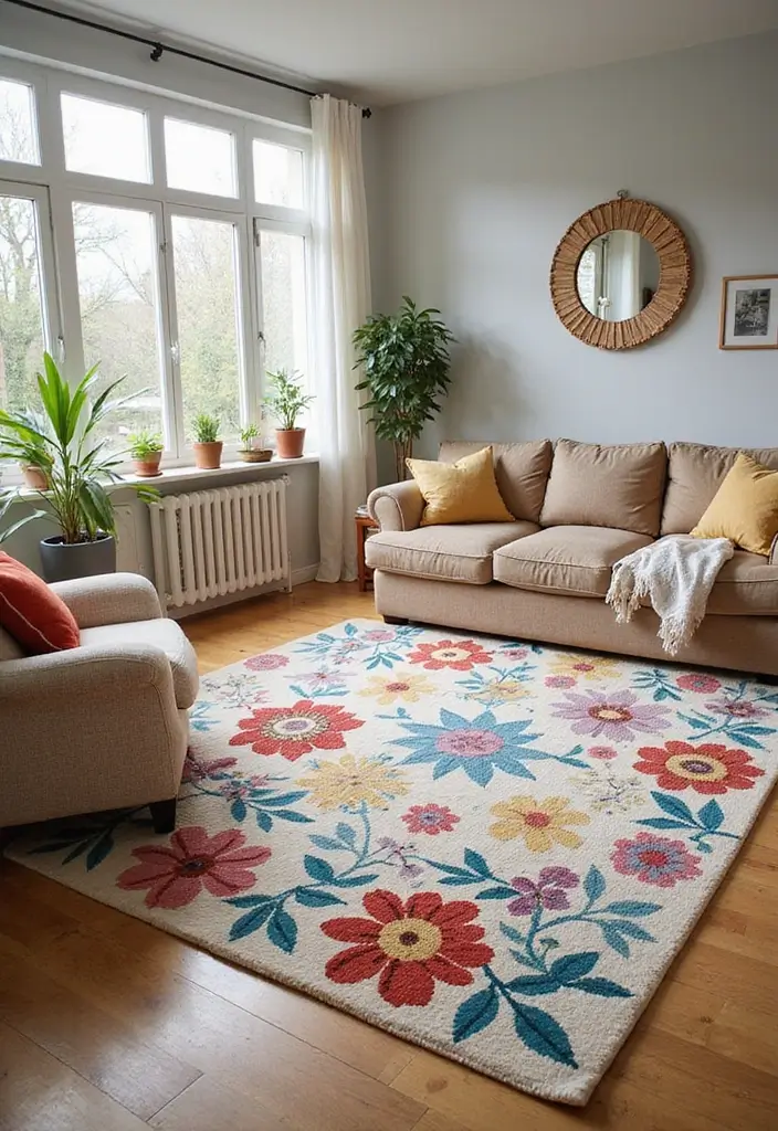 30+ Living Room Rug Ideas That Transform Your Space 10 30+ Living Room Rug Ideas That Transform Your Space - 10. Floral Fantasy