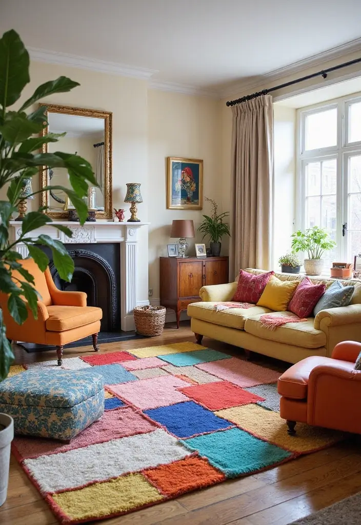30+ Living Room Rug Ideas That Transform Your Space 15 30+ Living Room Rug Ideas That Transform Your Space - 15. Multi-Color Patchwork