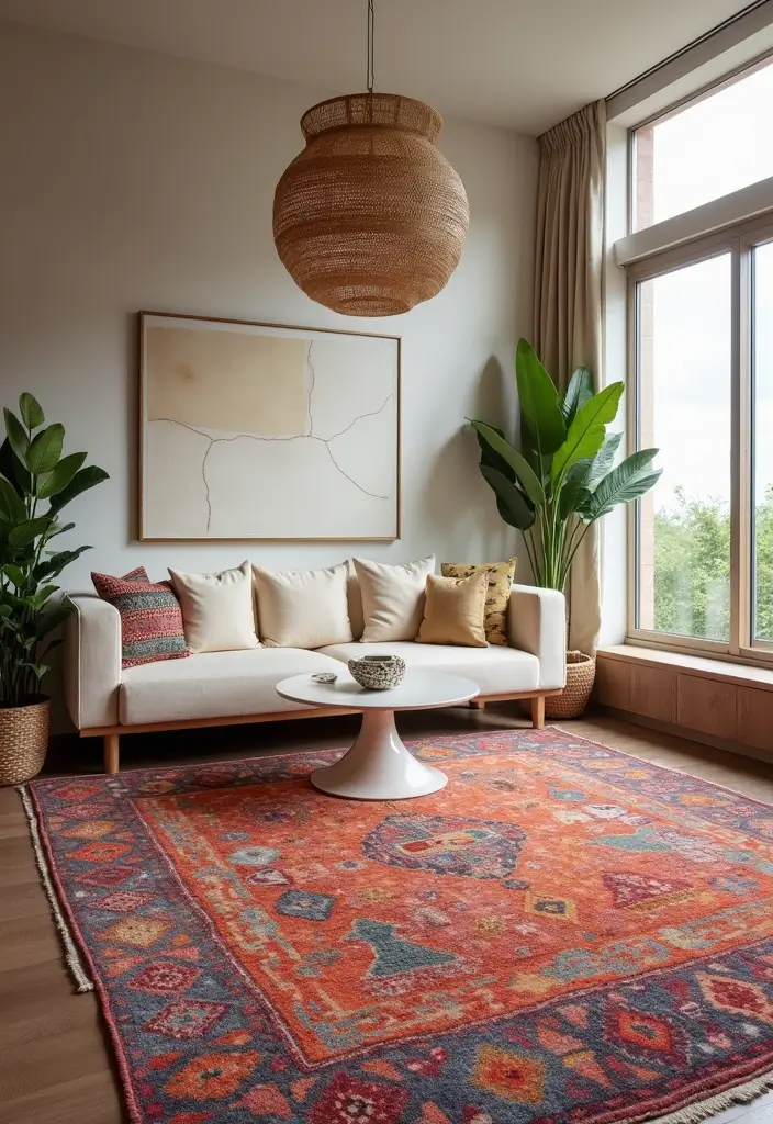 30+ Living Room Rug Ideas That Transform Your Space 17 30+ Living Room Rug Ideas That Transform Your Space - 17. Modern Artisan Craft