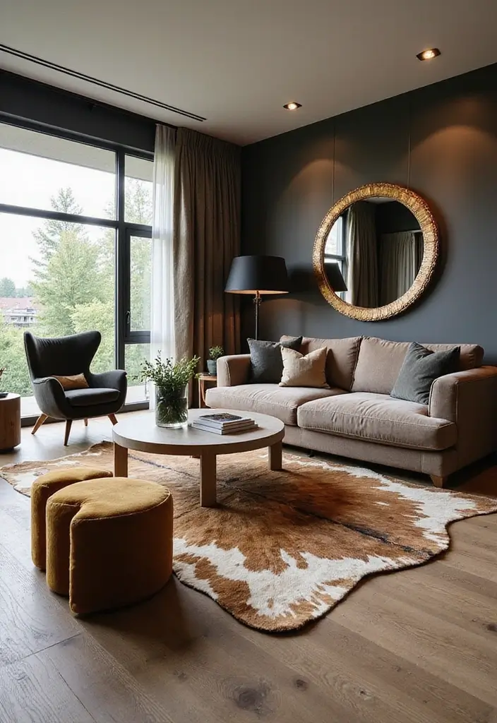 30+ Living Room Rug Ideas That Transform Your Space 23 30+ Living Room Rug Ideas That Transform Your Space - 23. Textured Animal Hides