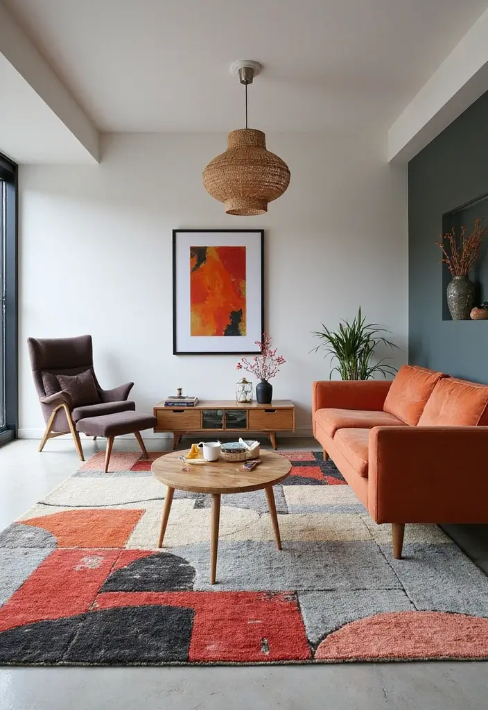 30+ Living Room Rug Ideas That Transform Your Space 25 30+ Living Room Rug Ideas That Transform Your Space - 25. Artistic Abstract Designs