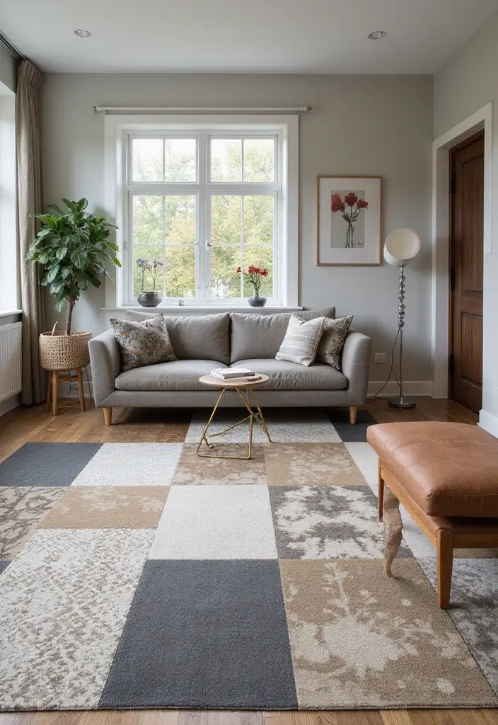 30+ Living Room Rug Ideas That Transform Your Space 30 30+ Living Room Rug Ideas That Transform Your Space - 30. Carpet Tiles for Custom Looks