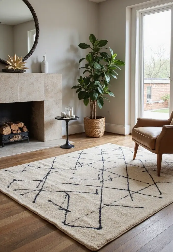 30+ Neutral Rugs That Add a Pop of Color to Living Rooms - 24. Modern Beige with Black Geometric Shapes