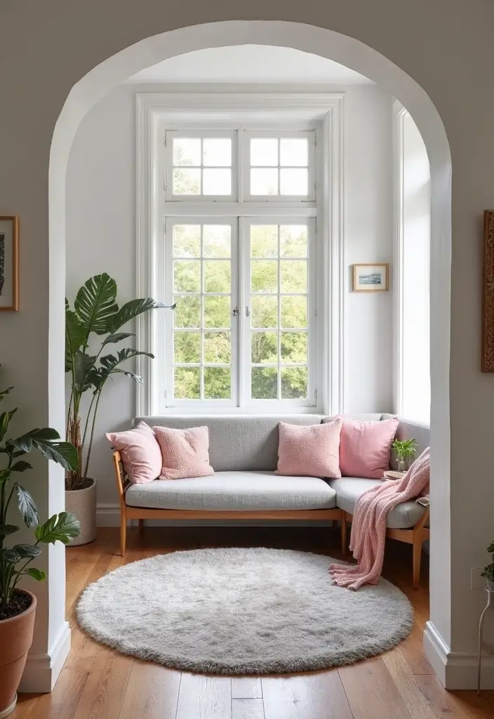 30+ Neutral Rugs That Add a Pop of Color to Living Rooms - 25. Soft Gray with Soft Pink Accents