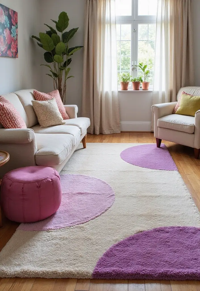 30+ Neutral Rugs That Add a Pop of Color to Living Rooms - 5. Soft Taupe with Vibrant Orchid Accents