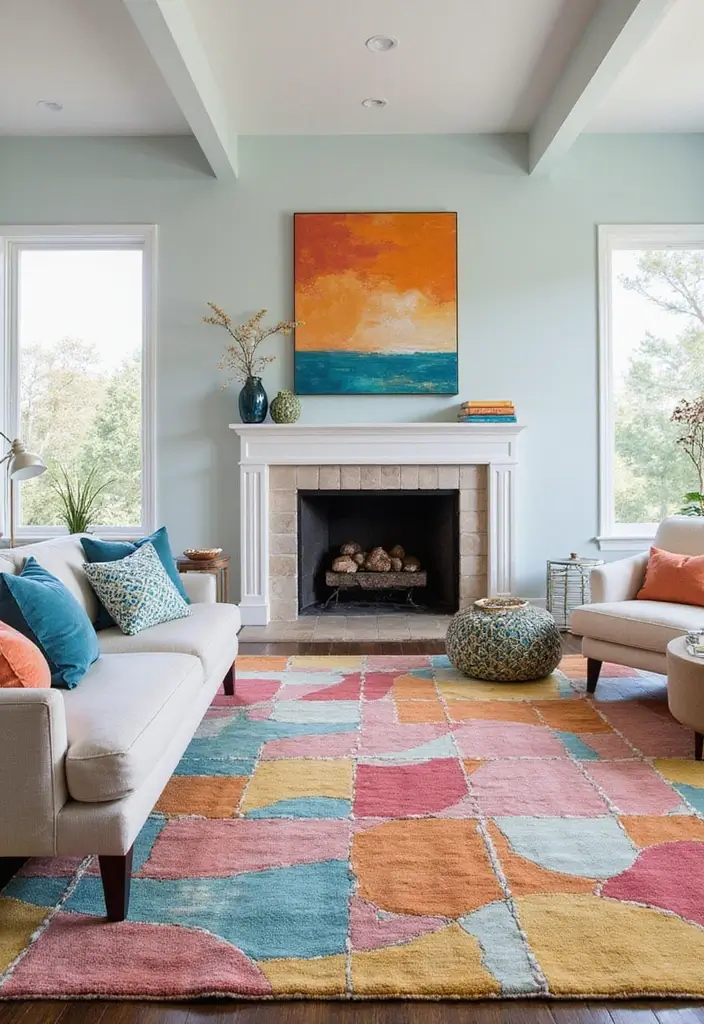 30 Rugs That Go Perfectly With Sea Salt Paint - 17. Artistic Abstract
