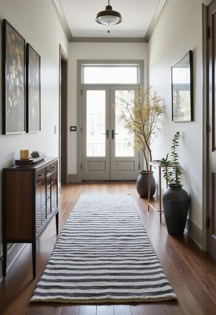30 Rugs That Look Amazing on Dark Wood Floors - 17. Modern Stripe Patterns