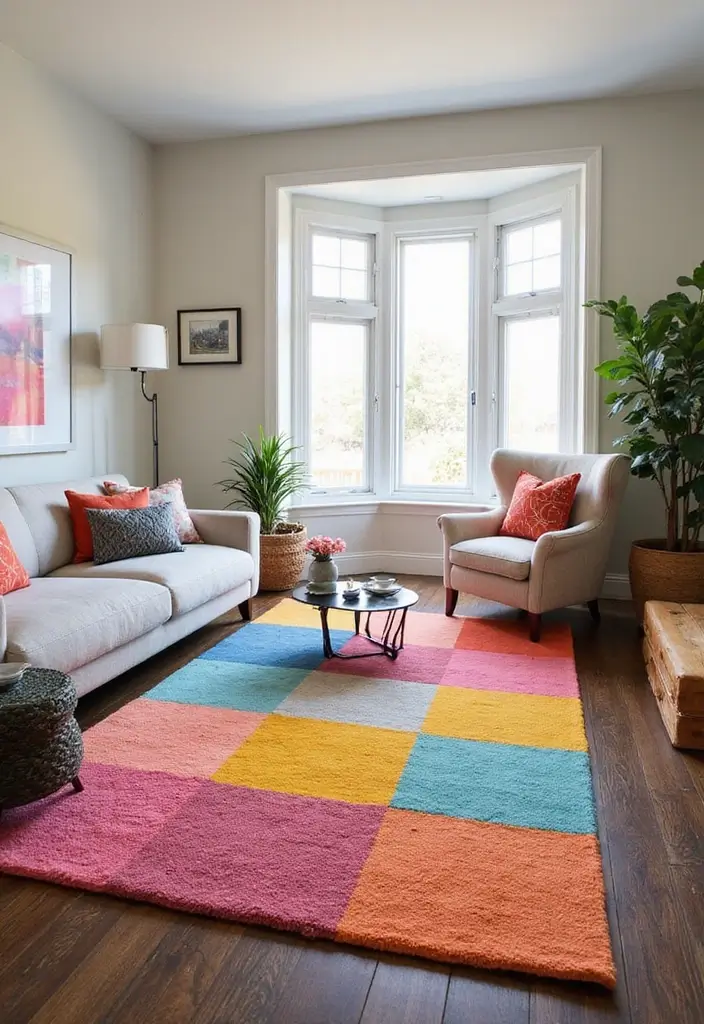 30 Rugs That Look Amazing on Dark Wood Floors - 18. Color Blocks for Fun