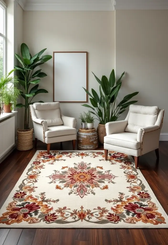 30 Rugs That Look Amazing on Dark Wood Floors - 22. Elegant Floral Patterns