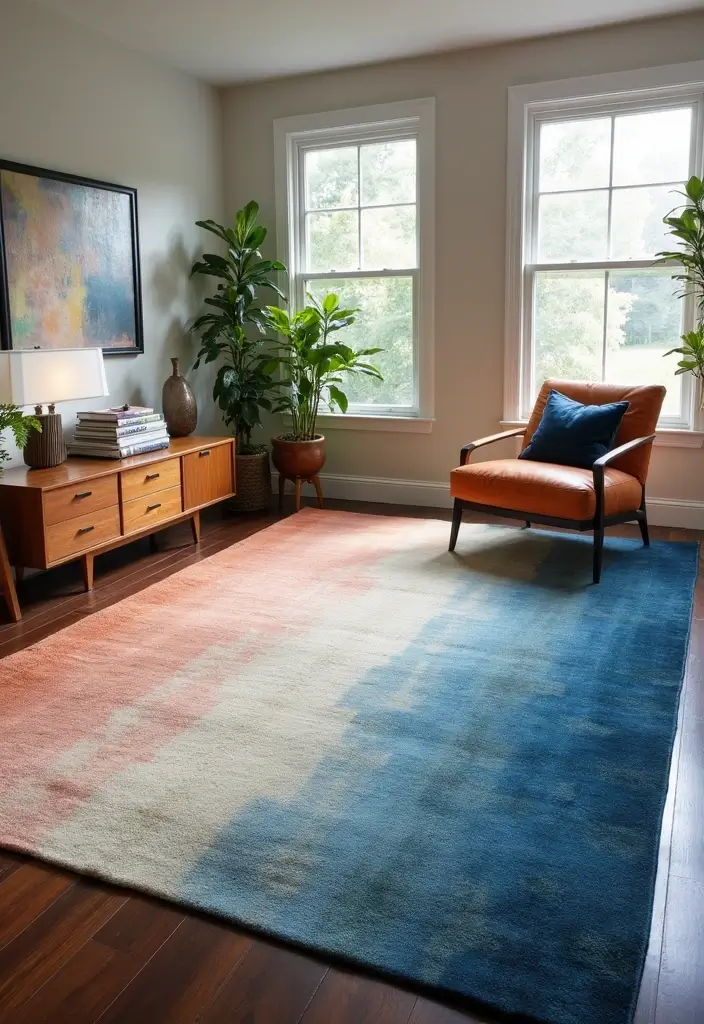 30 Rugs That Look Amazing on Dark Wood Floors - 23. Stunning Ombre Effects