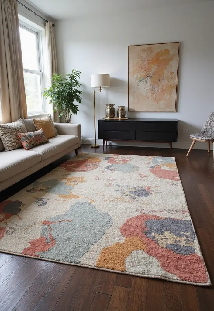 30 Rugs That Look Amazing on Dark Wood Floors - 4. Artistic Abstract Designs