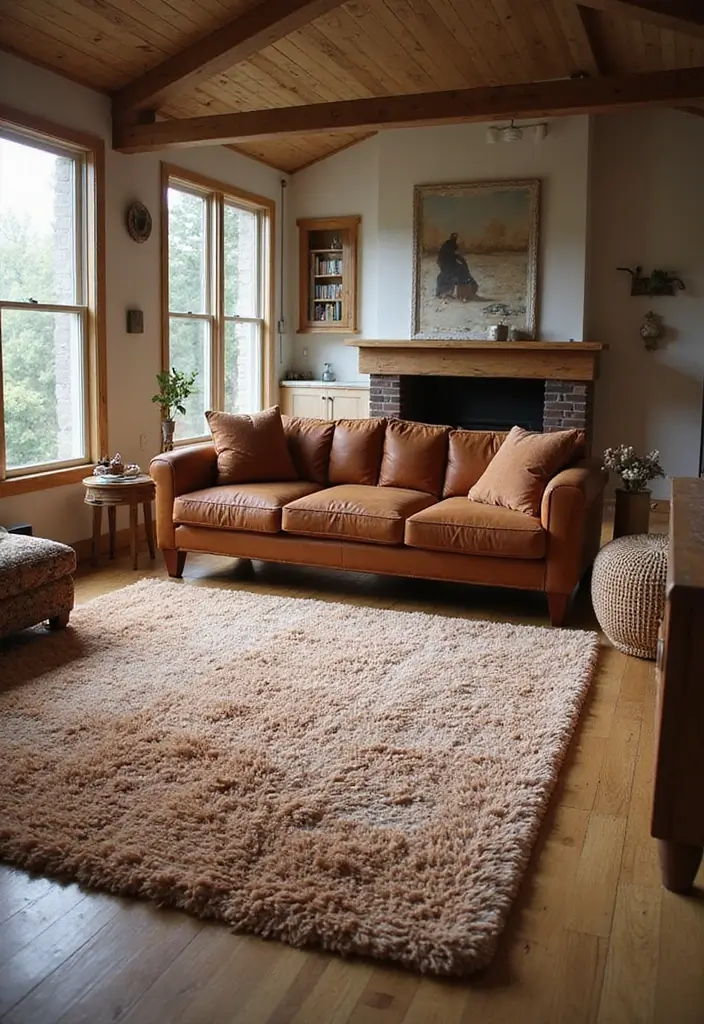 30 Rustic Living Room Rug Ideas for a Cozy Cabin Feel - 13. Shag Rugs