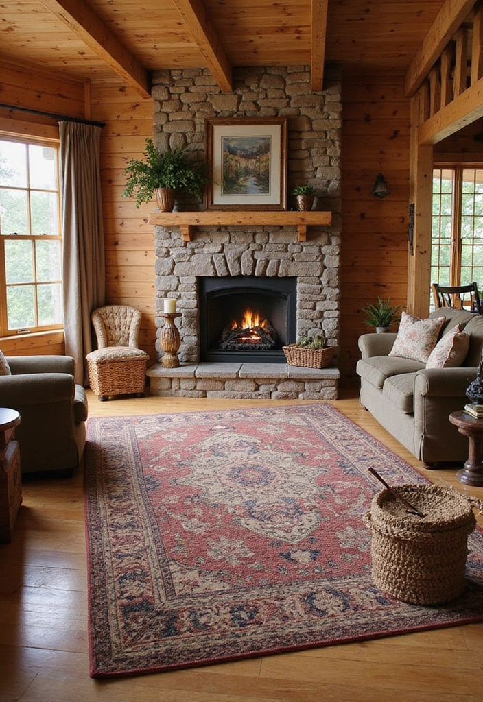 30 Rustic Living Room Rug Ideas for a Cozy Cabin Feel - 17. Durable Polypropylene Rugs