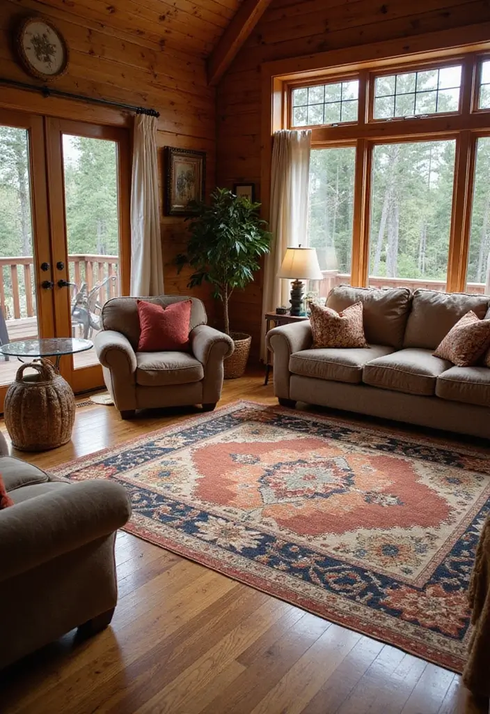 30 Rustic Living Room Rug Ideas for a Cozy Cabin Feel - 27. Seasonal Rugs