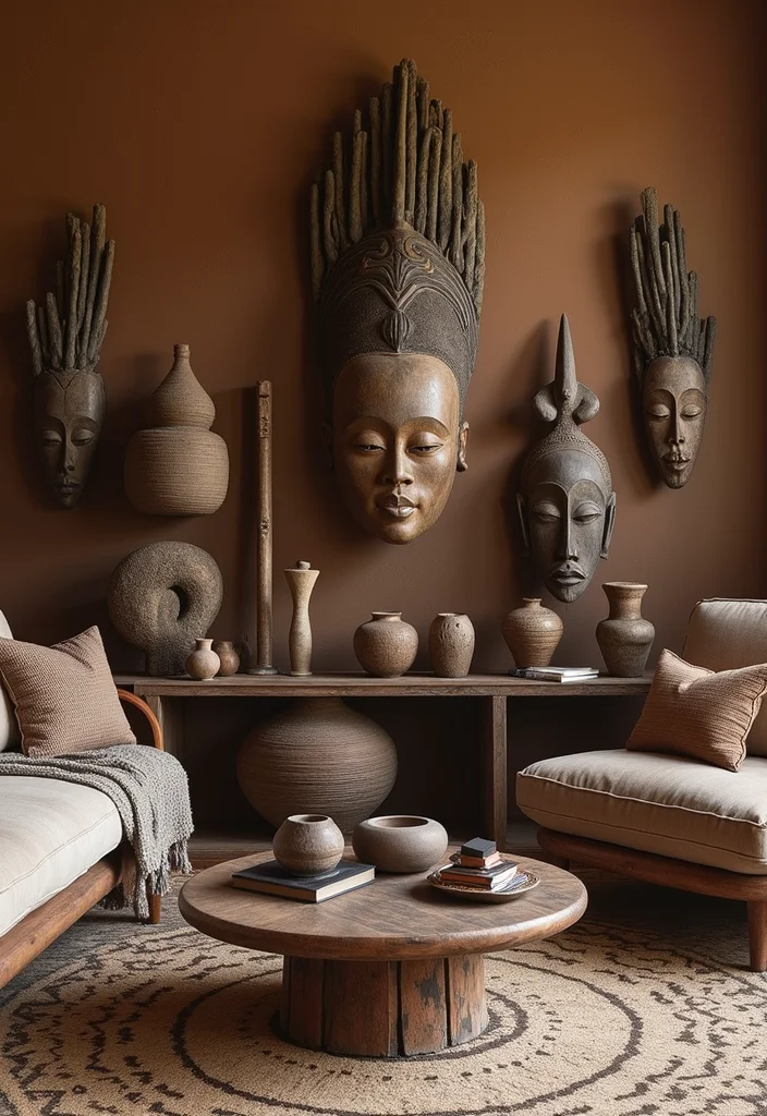 10 African Living Room Ideas for Vibrant Cultural Style - 4. Cultural Artifacts and Sculpture