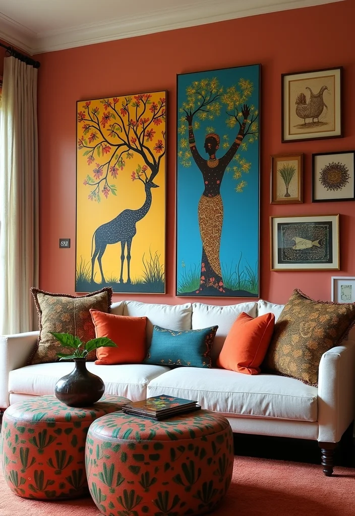 10 African Living Room Ideas for Vibrant Cultural Style - 7. Statement Wall Art