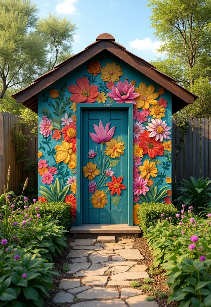 10 Backyard Shed Paint Ideas for Fresh Outdoor Style - 10. Personalized Mural for Artistic Flair