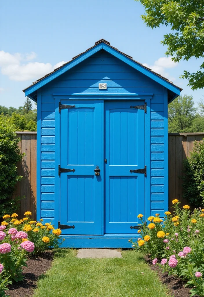 10 Backyard Shed Paint Ideas for Fresh Outdoor Style - 2. Bold Blues for a Statement Piece