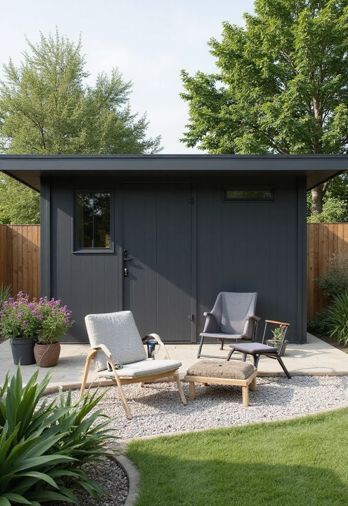 10 Backyard Shed Paint Ideas for Fresh Outdoor Style - 6. Deep Charcoal for Modern Minimalism