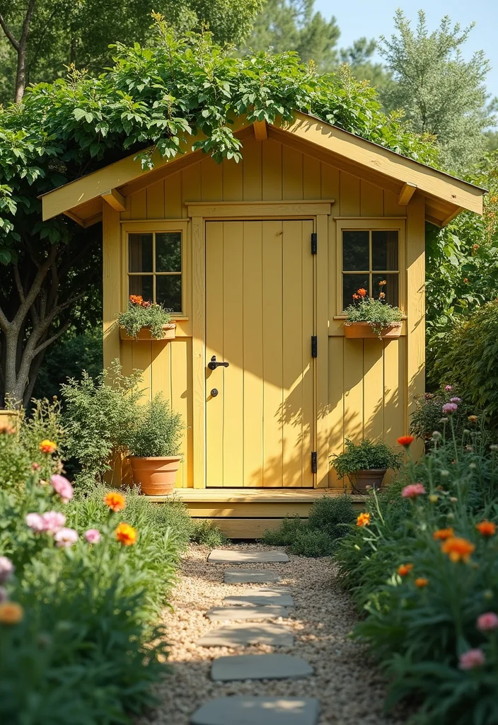 10 Backyard Shed Paint Ideas for Fresh Outdoor Style - 7. Muted Yellows for a Sunny Vibe