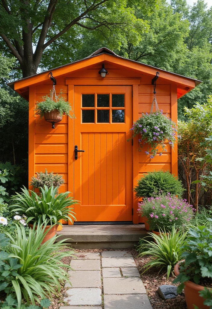10 Backyard Shed Paint Ideas for Fresh Outdoor Style - 9. Playful Oranges for Energy and Fun
