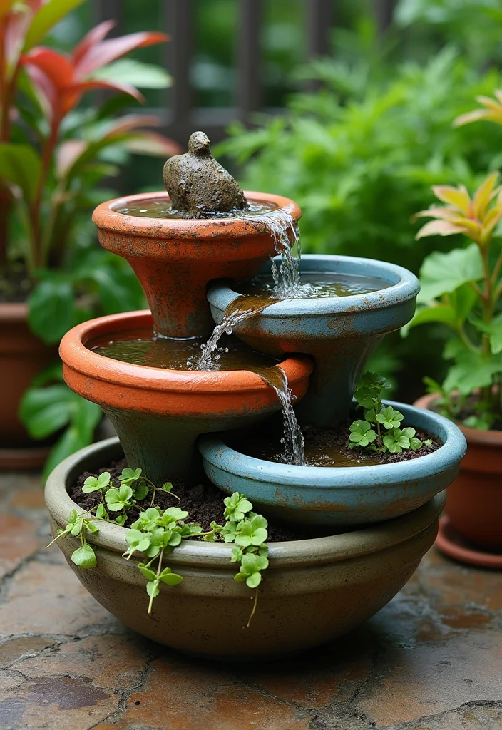 10 Backyard Waterfall Ideas DIY for Relaxing Natural Sound - 2. Container Waterfall