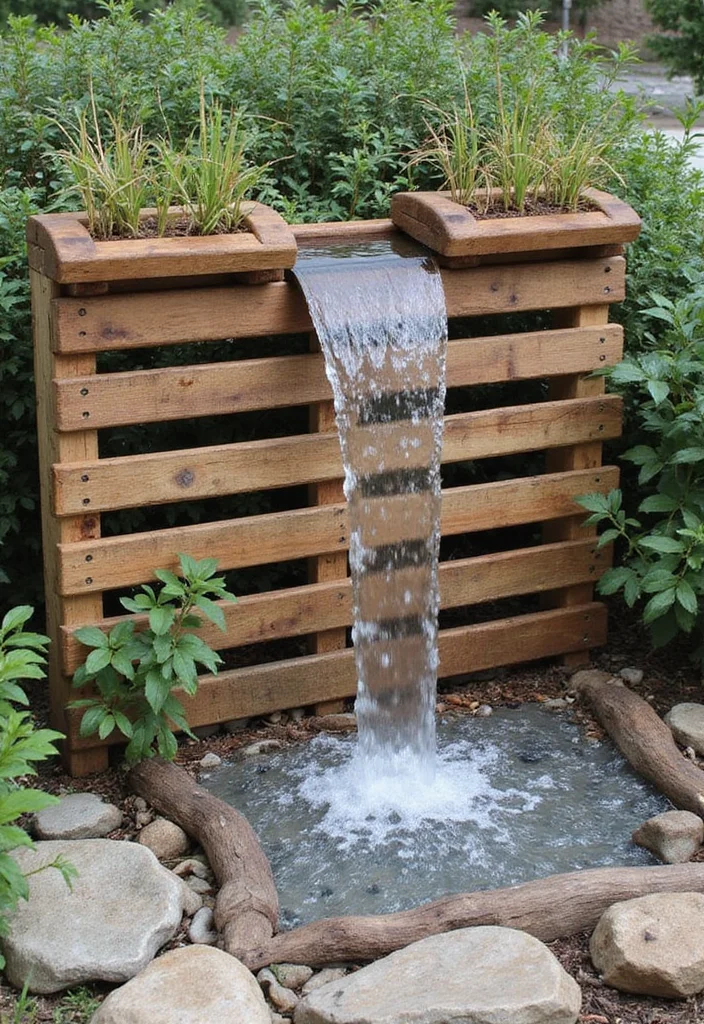 10 Backyard Waterfall Ideas DIY for Relaxing Natural Sound - 3. Wooden Pallet Waterfall