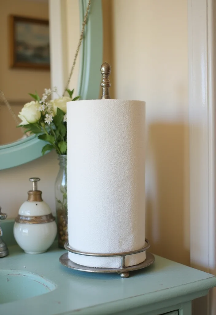 10 Bathroom Paper Towel Holder Ideas for Clean Easy Access - 6. Vintage Stand