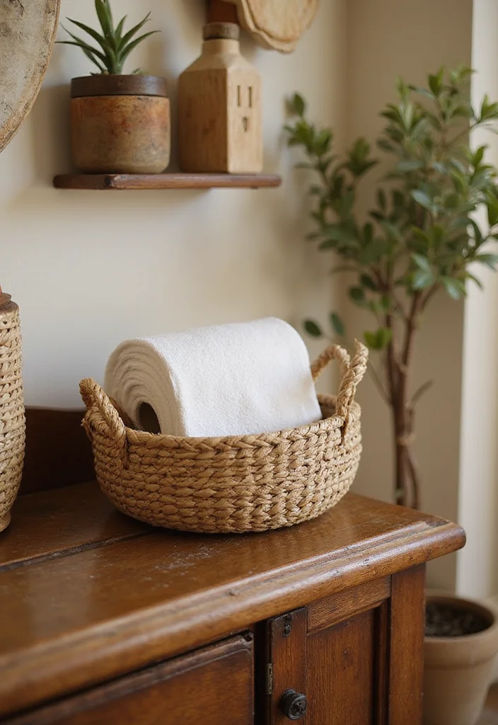 10 Bathroom Paper Towel Holder Ideas for Clean Easy Access - 9. A Basket Twist