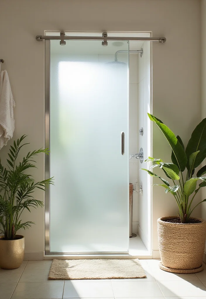 10 Bathroom Sliding Door Ideas for Space Saving Layouts - 1. Frosted Glass Sliding Doors