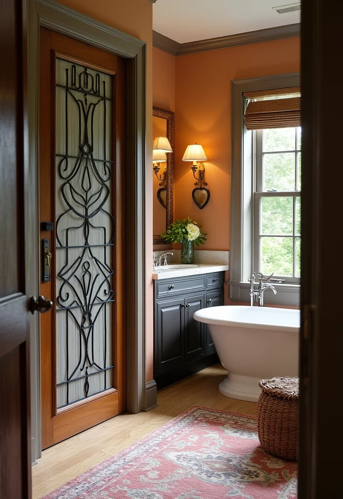 10 Bathroom Sliding Door Ideas for Space Saving Layouts - 10. Decorative Grille Door Designs
