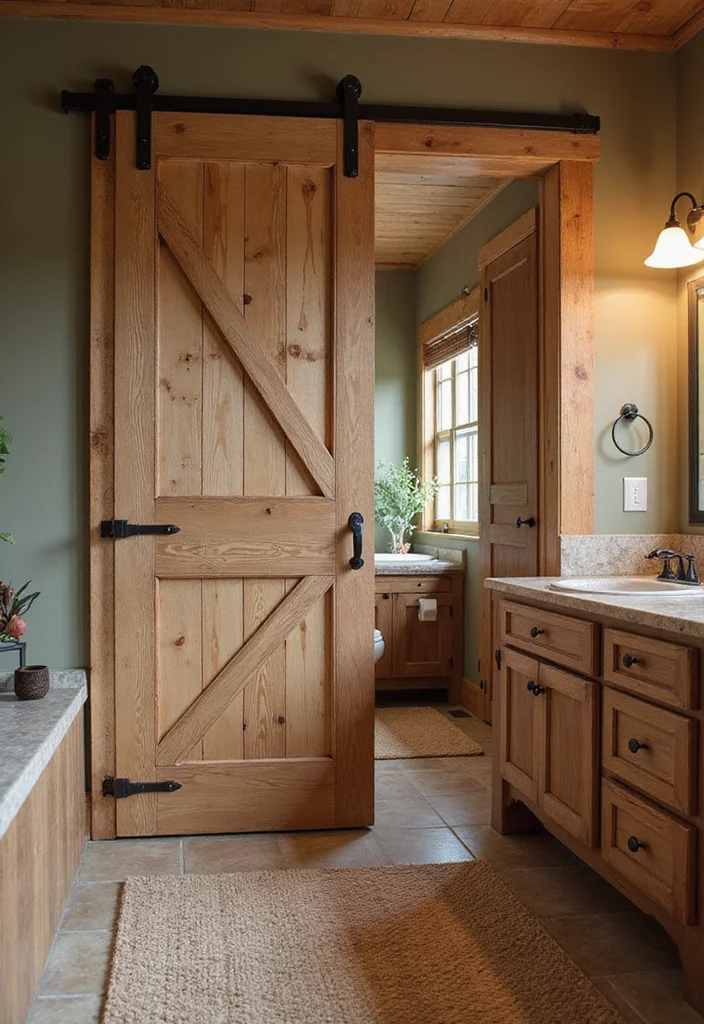 10 Bathroom Sliding Door Ideas for Space Saving Layouts - 2. Barn Door Style